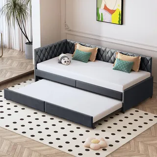 DAHUEN Schlafsofa 90/180 x 200 cm, 2-Sitzer-Sofa, ausklappbar, mit Ausziehbett, Bett mit Lattenrost, Samt, Schwarz, Matratze Nicht im Lieferumfang enthalten (schwarz)