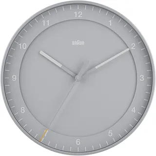 Braun Classic Funkuhr für die mitteleuropäische Zeitzone (DCF/GMT+1) mit geräuschlosem Uhrwerk, leicht ablesbar, 30 cm Durchmesser in Grau, Modell BC17G-DCF
