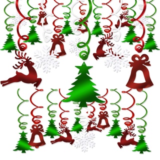 HOWAF Weihnachten Deko Deckenhänger Spiral Girlanden mit Weihnachtsbaum Bell Rentier Schneeflockendekoration zum Aufhängen, 30 teilige Set