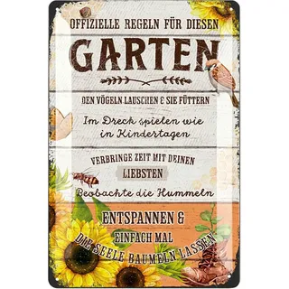 LANOLU Retro Blechschild Gartenregeln Schild - Blechschilder Garten mit Sprüchen - nostalgische Dekoration als Gärtner Geschenke - Retro Deko Vintage Metallschild Garten in Holz Optik 20x30cm