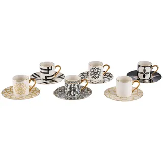 Novel Tassenset, Schwarz, Weiß, Gold, Keramik, 12-teilig, 90 ml, Lfgb, Kaffee & Tee, Tassen, Kaffeetassen-Sets