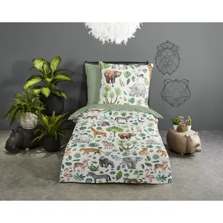 Muller Textil Samba Tier Baumwolle Grün 135 x 200 cm + 80 x 80 cm