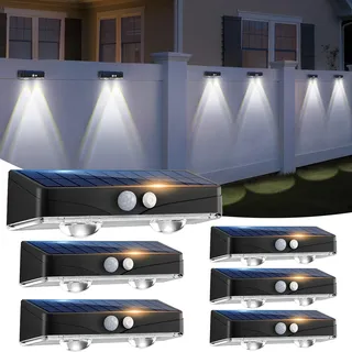 kolpop Solarlampen für Außen Wand mit Bewegungsmelder, 3 Modi, Solar Wandleuchten, IP65 Wasserdicht, 6000K LED Solarleuchten für Garten Zaun beleuchtung Balkon Terrassen Veranda, 6 Stück