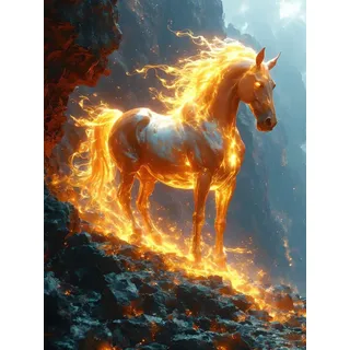5D Diamond Painting Erwachsene Kits, DIY Flame Horse Diamond Painting Bilder, Mosaikherstellung Malen Nach Zahlen Full Drill Cross Stickerei Malerei Kits für Home Weihnachten Wand Décor 50x70cm C-242