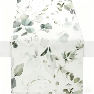Bamyli Tischläufer Eukalyptus Grün Modern 32 x 180 cm, Waschbarer Tischläufer Für Drinnen Draußen, Hochzeit, Küche, Party Dekor
