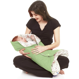 Wallaboo Einschlagdecke Leaf für Babyschale, Autokindersitz, für Kinderwagen, Buggy, Babybett, Schönen Blumenform, Veloursleder und Baumwolle, 85 x 85 cm, 0 - 12 Monaten, Farbe: Grün