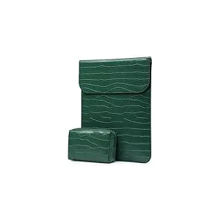 HYZUO 15-16 Zoll Laptop Hülle Tasche für MacBook Pro 16 M4/M3/M2/M1 2025-2019, MacBook Pro 15 2015-2012 A1398, XPS 15, PU-Ledertasche mit Beutel, Krokodil-Muster Grün