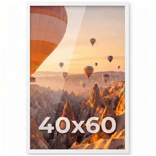 PHOTOLINI Bilderrahmen modern mit bruchsicherem Acrylglas, Holz MDF für Fotos & Poster, für 1 Bilder (1 Einzelrahmen), Posterrahmen 40x60 cm zum Aufhängen weiß 40 cm x 60 cm
