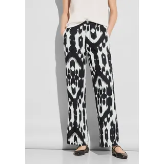 STREET ONE Stoffhose STREET ONE, Damen, Gr. 44, Länge 30, schwarz, Stoff, 100% Leinen, gemustert, casual, gerade lang, Hosen, High Waist