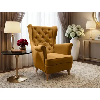 Beautysofa Ohrensessel Sessel FALCO Chesterfield Wohnzimmersessel Fernsehsessel gelb