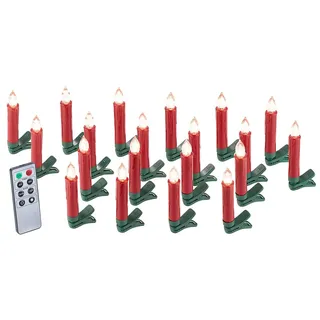 Lunartec LED Stabkerzen: 20er-Set LED-Weihnachtsbaum-Kerzen mit IR-Fernbedienung, rot (Weihnachtskerzen elektrisch, Weihnachtsbaumkerzen mit Timer, Baum)