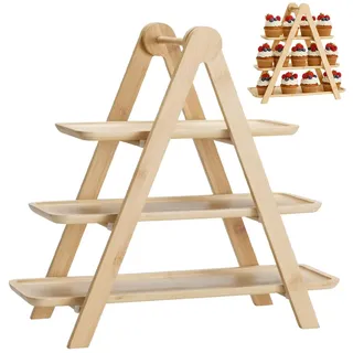Murago - Bambus Etagere mit 3 Ablagen - Servieretagere Dreistöckig Buffetständer Servierständer Dessert Cupcake Brot Ständer Gebäck Obst Käse Tapas Fingerfood Frühstück länglich Deko Holz Landhausstil