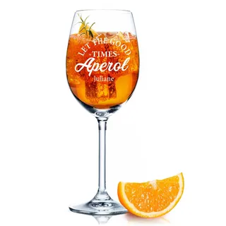 GRAVURZEILE Leonardo Aperol Glas mit Gravur - Let the good times Aperol - Personalisiert mit Namen - Geschenkidee für Aperol & Cocktail Liebhaber - Weinglas für Sangria & Lillet - Farbe: Daily