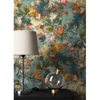 Newroom Vliestapete Muster Tapete Blumen, Blumentapete Grün Bunt Wallpaper Floral Blumen Tapete Pflanzen Wohnzimmer Schlafzimmer Büro Flur, modern grün