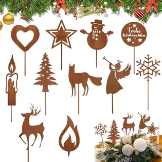 Roststecker Weihnachten, 11 Stück Gartenstecker Weihnachten, Gartenstecker Rost Weihnach-ten, Ro-st Deko Weihna-chten, Weihnachtsstecker Ros-t, Gartenste-cker Weihnac-hten Ros-t, für Draußen