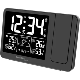 Technoline WT 548 Projektionswecker Funk mit Außensensor | Wetterstation | DCF-Funkuhr | Temperatur & Luftfeuchtigkeit innen/außen | Wettervorhersage | USB-Ladefunktion | 2 Alarme | Projektion
