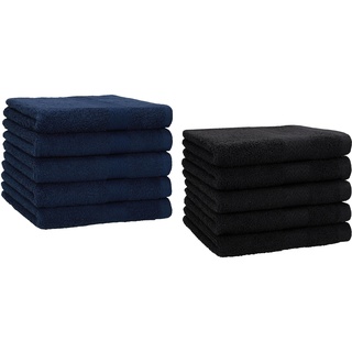 Betz 10 Stück Gästehandtücher Premium 100% Baumwolle Gästetuch-Set 30x50 cm Farbe dunkelblau und schwarz