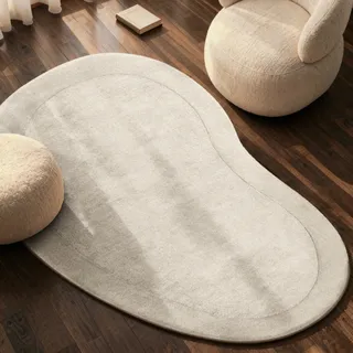 Teppich VILLEROY & BOCH "Wollteppich Kivi", beige (natur creme), B:125cm H:17mm L:200cm, Nylon, Wolle, Teppiche, Teppich, Handgewebt, Wolle, Bordüre, Einfarbig, Läufer, Wohnzimmer, Organisch