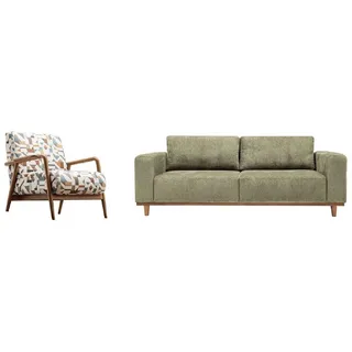 JVmoebel Polstergarnitur Grüne Wohnlandschaft aus Textil mit geräumiger Sitzfläche, (2-tlg., 3-Sitzer Sofa+Sessel), Made in Europa grün