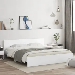 Bettgestell Mit Kopfteil Und Led-beleuchtung Weiß 180x200 Cm