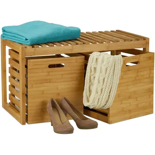 Relaxdays Sitzbank mit Stauraum Bambus 80 x 44,5 x 40 cm Natur