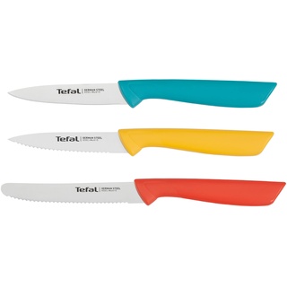 Tefal K273S3 Colorfood Messerset 3-teilig | Universalmesser (10 cm)/Schälmesser (8 cm) gezahnt, Schälmesser (8 cm) glatt | deutscher Edelstahl | korrosionsbeständig | ergonomisch | sicher | Farbig