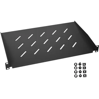 HMF 65499 Fachboden für Serverschrank | 19 Zoll | 1 HE | 300 mm Einbautiefe | Schwarz