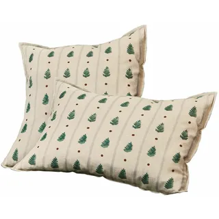 Loberon Kissenhülle 2er Set Emily, Tannenbaum Print, vers. Größen, weihnachtliche Textilien, Weihnachtsstimmung, Weihnachtsdeko, Weihnachten, Leinen, beige/grün