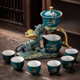 RORA Lazy Kungfu Glas Tee Set Magnetische Wasserableitung Drehbare Abdeckung Schüssel Halbautomatisch Kristall Glas Teekanne Anzug (Teekanne Set, 6 Tassen