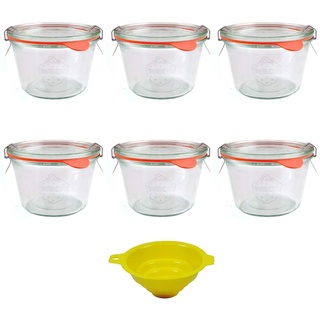 Viva Haushaltswaren - 6 x kleines Weckglas/Einmachglas 250 ml mit Deckel in Sturzform, leeres Rundrandglas zum Einkochen - als Marmeladenglas, Dessertglas (inkl. Klammern, Ringen & Trichter)
