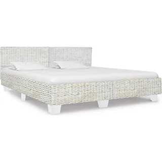 The Living Store Bett Grau Natur Rattan 180x200 cm - Grau