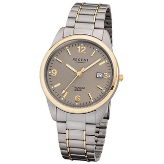 Regent Herren-Armbanduhr Elegant Analog Titan-Armband silber grau gold Quarz-Uhr Ziffernblatt braun URF1107