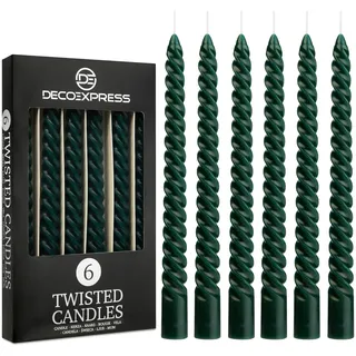 DECO EXPRESS Stabkerzen Set 3er oder 6er Tropffreie Stabkerzen Gedrehte Spiralkerzen Bunte Kerzen Brenndauer 6 Stunden Unparfümiert (Grün, 6er-Pack)