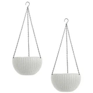 Hti-Living Blumenampel 2er Set Rattanoptik Weiß Blumentopf hängend Kunststoff