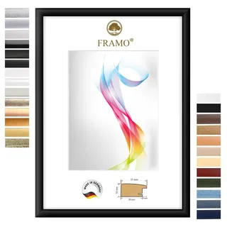 FRAMO Holz Bilderrahmen 65 x 65 cm (Bildmaß) quadratisch in Schwarz matt | Größe wählbar | Rahmen für Poster | Puzzle | Foto collage | Maßanfertigung | Fotorahmen nach maß