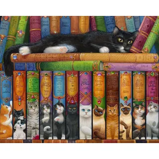 Katze Auf Einem Bücherregal Jigsaw Puzzle 1000 Teile