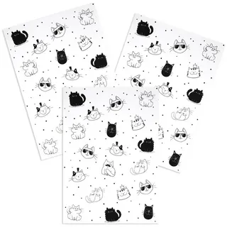 Kracht Geschirrtuch Cool Cat, (Set, 3-tlg., 3-teilig), 3er Pack Geschirrtücher (3 Stück), ca. 50 x 70 cm, Halbleinen bedruckt schwarz