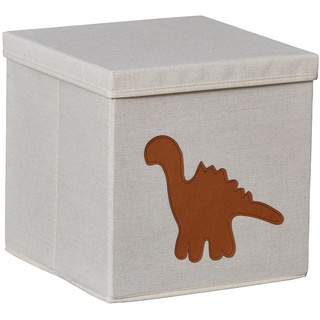 LOVE IT STORE IT Premium Ordnungsbox mit Deckel - Spielzeug Kiste für Regal aus Stoff - Quadratisch und extra stabil - Beige mit Dino - 30x30x30 cm