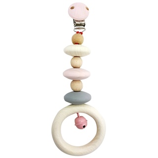 Hess Holzspielzeug 12817 - Anhänger aus Holz, für Babys ab 3 Monaten, nature rosa, handgefertigt, mit Sicherheitsclip, ca. 7 x 3,5 x 20 cm groß, für Kinderwagen und Babyschale