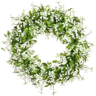 Künstlicher Kranz mit Blumen und Blätter,Dekorativer Wandkranz Türkranz Eukalyptus Künstlich Kunstpflanzen Pflanzengirlande Deko Frühling für Hochzeit Haustür Fenster Kamin Wanddekoration,Gypsophila