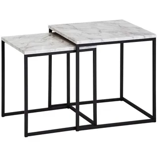 Wohnling Beistelltisch Marmoroptik Weiß 40 x 40 x 42 cm