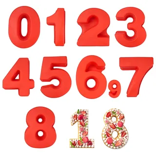 MytaYt 9 Stück Silikon Backform Zahlen Kuchenform Zahlen 0-8 Number Cake Backform Groß Backformen Set Zahlen Backform für Kuchen Keksen Pralinen Geburtstag Party(Rot)