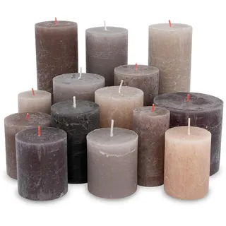 5 kg Rustik Stumpenkerzen und Polar Stumpenkerzen durchgefärbt Mixpaket Kerzen Mix Polar Rustic gemischt nach Farben | Qualitätskerzen Kerzenpaket | 1. Wahl (Braun/Grau)
