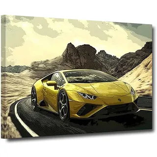 ZHONGYUTONG Lamborghini Huracan Poster Gelbes Supersportwagen Bild auf Leinwand mit Rahmen Superveloce Auto Kunstdruck Roadster Dekoration für Wohnzimmer Schlafzimmer Zuhause (40x60cm)