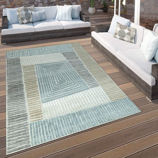 Paco Home In- & Outdoor Terrassen Teppich Geometrisches Design Pastell Braun Beige Grau, Grösse:60x100 cm