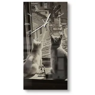 DEQORI Wanduhr 'Katzen auf Fensterbrett' (Glas Glasuhr modern Wand Uhr Design Küchenuhr) schwarz 30 cm x 60 cm