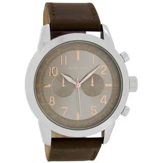 OOZOO Quarzuhr Oozoo Herren Armband-Uhr braun, (Analoguhr), Herrenuhr rund, groß (ca. 43mm) Lederarmband, Fashion-Style braun