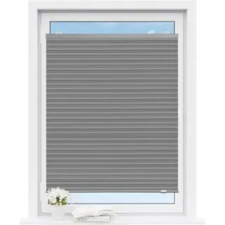 WOLTU Plissee ohne Bohren mit Saugnäpfen, faltbarer Rollos, lichtdurchlässig innen, Sonnenschutz für Standardfenster, Dachfenster, Balkontüren, 85x130 cm, grau