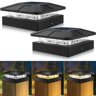 Peasur Pfostenleuchte Solar, 3 Modi 10x10CM Pfostenkappe Solar, Pfostenlichter für Zaunpfosten Vinyl-Holzpfosten, Wasserdicht Solarlampe Außen Gartendeko für Hölzerne Pfosten, Zaun, Terrasse, 2 Stück