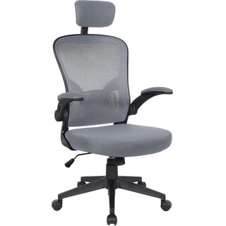 Trisens Bürostuhl Ergonomisch Drehstuhl Schreibtischstuhl Mesh Netzstoff Office Stuhl, Farbe:Schwarz/Grau mit Kopfstütze